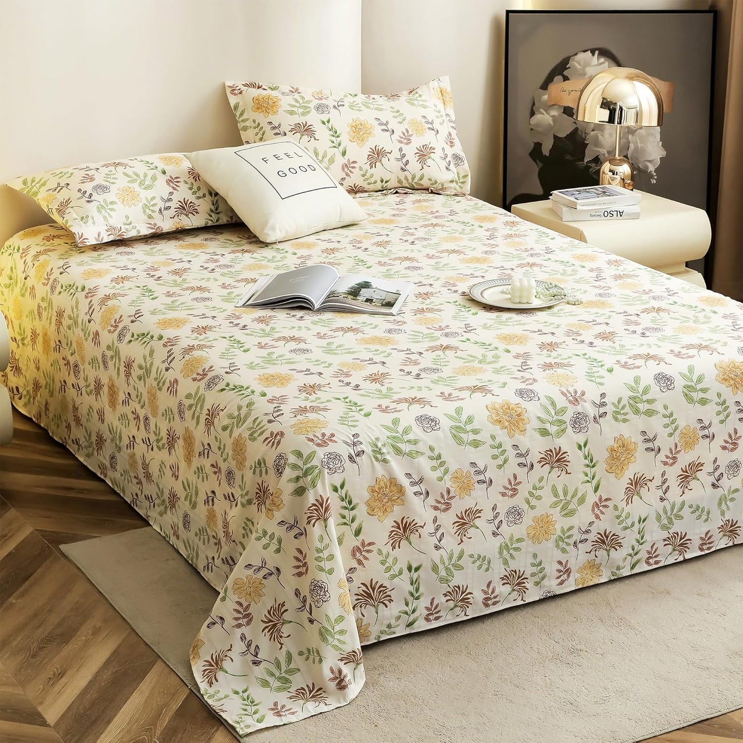 King Size Bedsheet - Cloud Cotton 300 TC - Floral Design Set