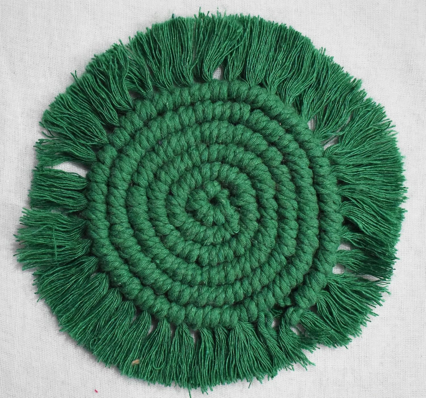 Green Macrame Handwoven Cotton Coaster Set – 6" Diameter, 2-Pack