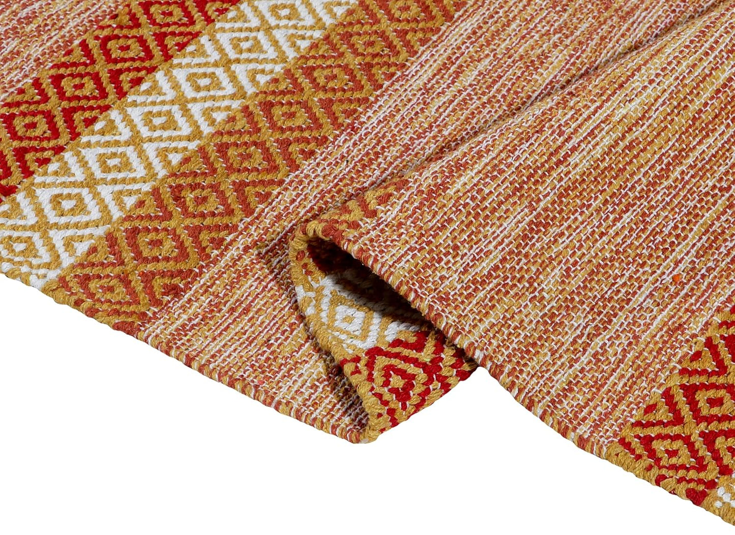 Hand Woven Tufted 100% Cotton Designer Rug, Carpet, Bedside Runner 2x5 ft | Bedroom, Living Room, Floor Decor, Eco-Friendly