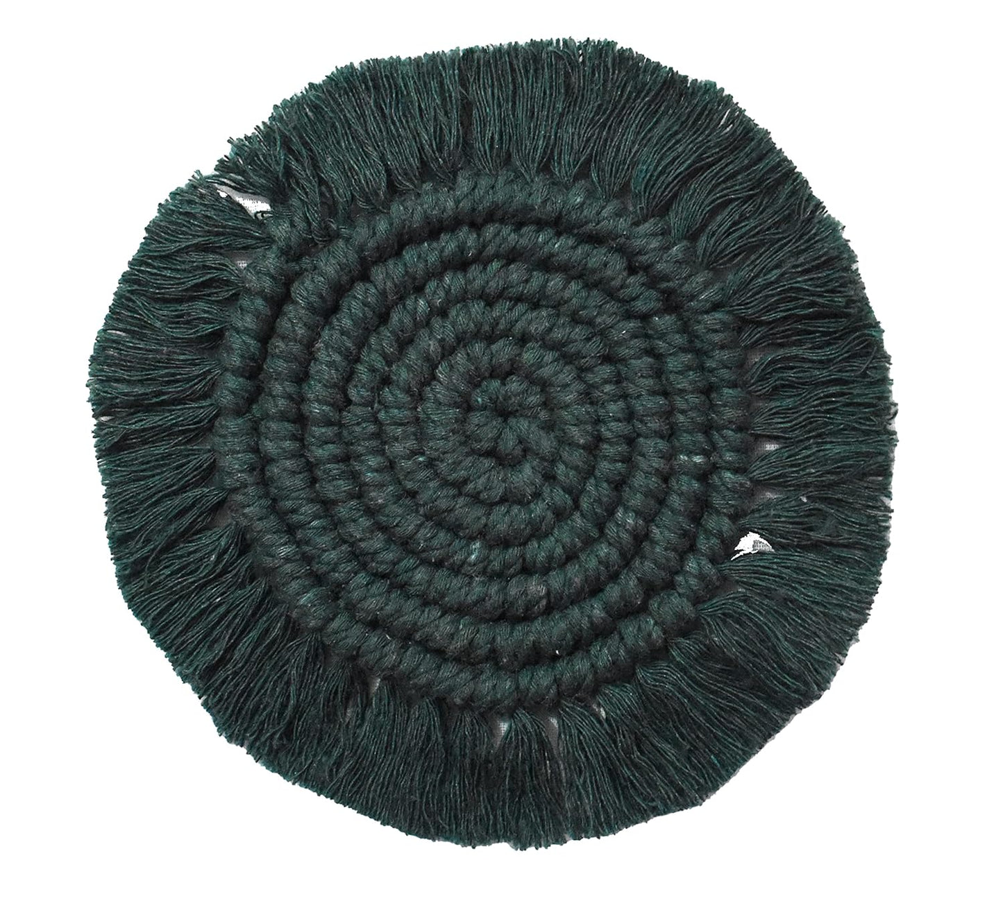 Dark Green Macrame Handwoven Cotton Coaster Set – 6" Diameter, 2-Pack