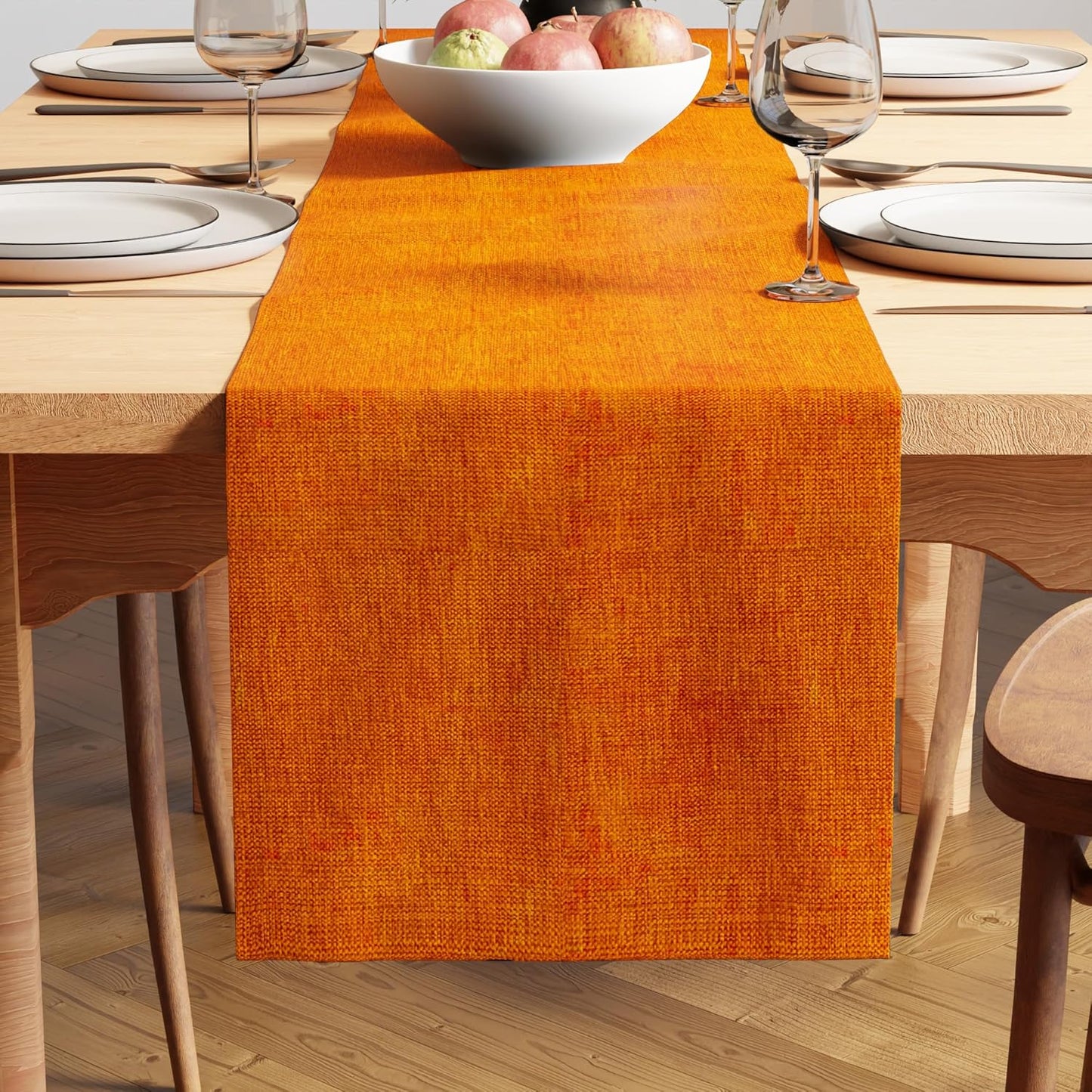 Luxurious Orange Chenille Dining Table Runner 32x150 cm for 4-6 Seater | Machine Washable Home Decor