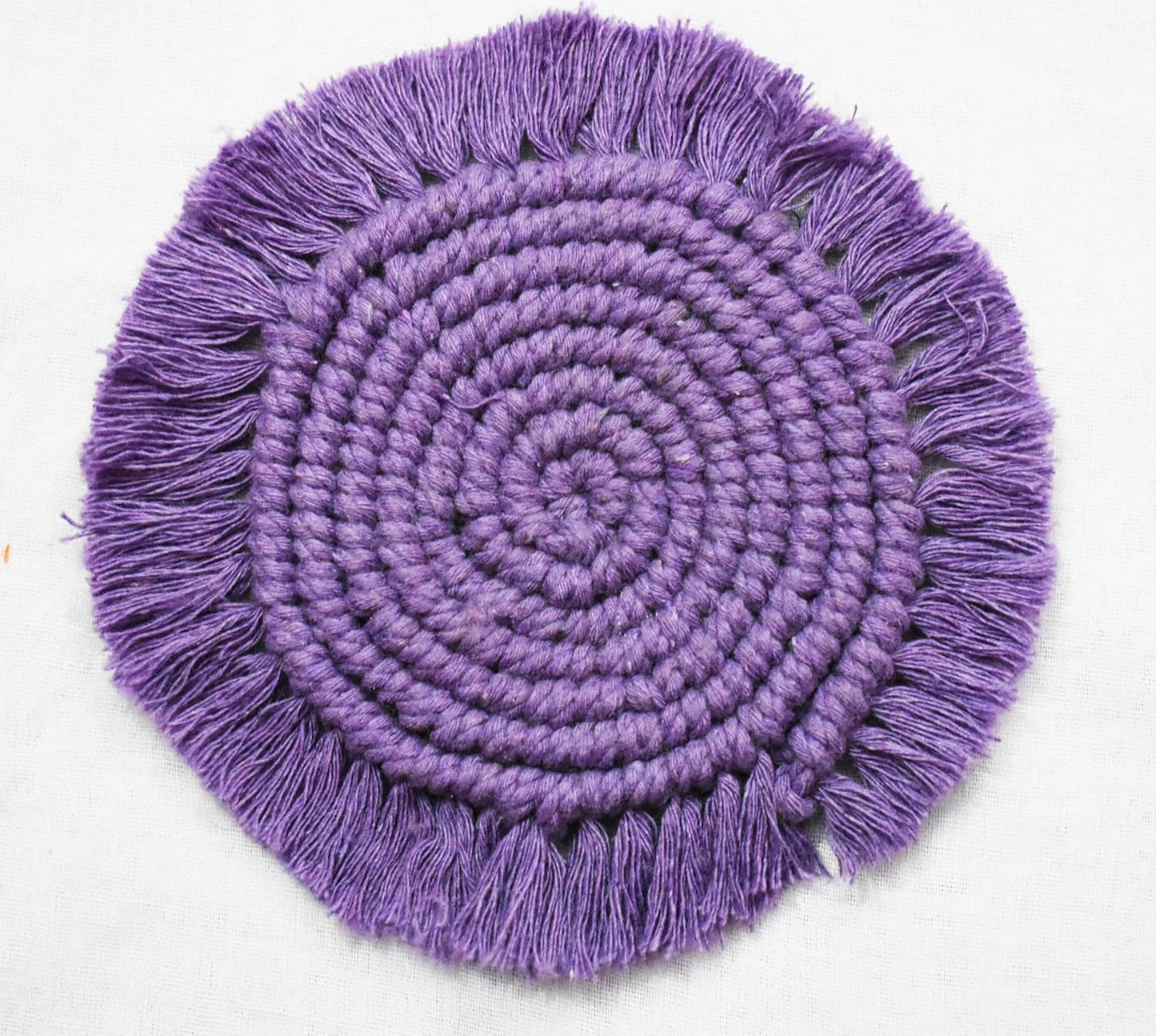 Purple Macrame Handwoven Cotton Coaster Set – 6" Diameter, 2-Pack