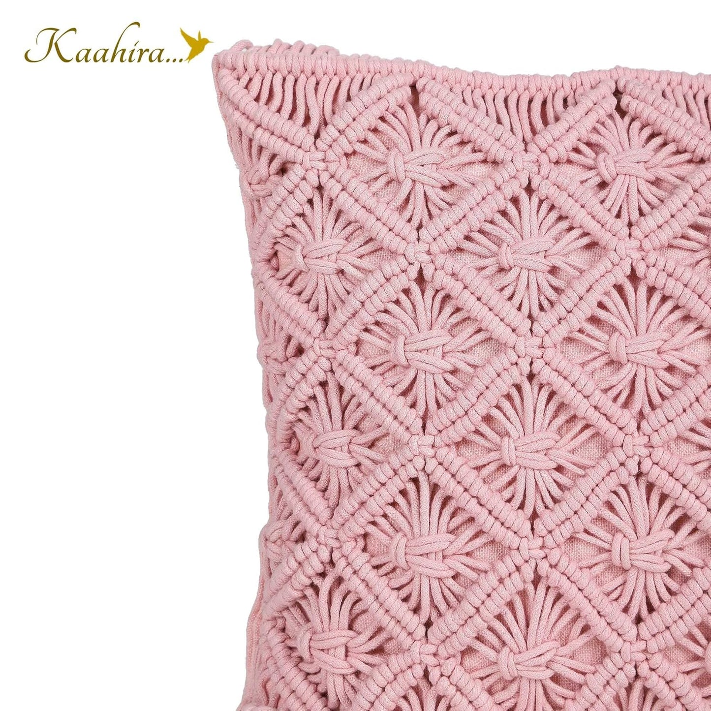 Cushion Cover – Handmade Macrame Style – Cotton Rope & Canvas – 16x16 Inch, Single