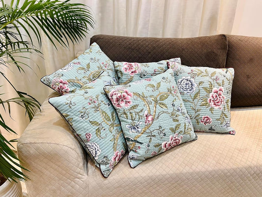 Decorative Floral Ethnic Pure Cotton Hand Block Printed Cushion Cover 16x16 inch, Set of 2 | Sofa Bed Chair Home Decor Gift