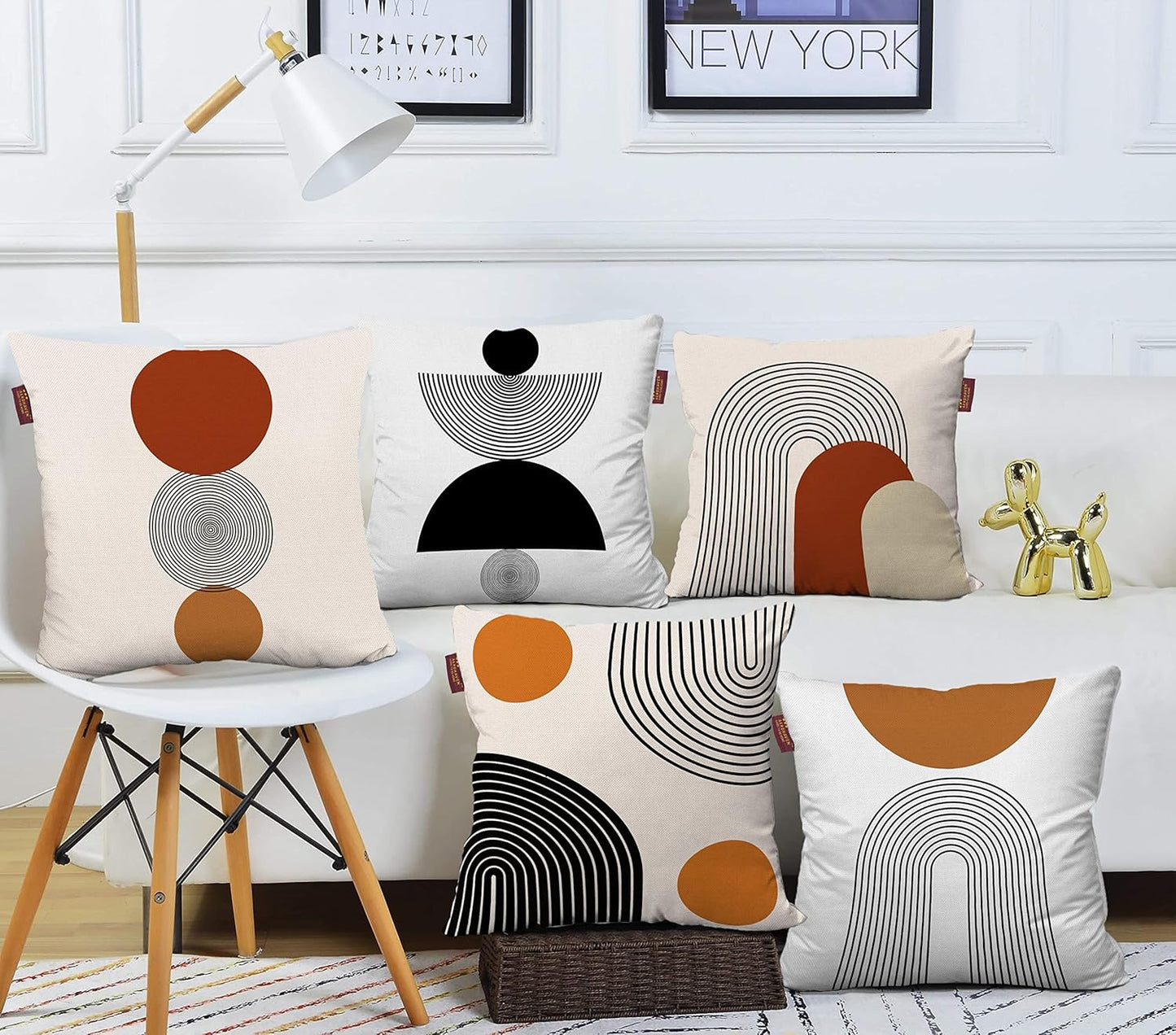 Premium Geometric Cotton Digital Printed Hand Stitched Throw Pillow Covers Set of 5 (16x16 Inch) | Decorative Sofa Cushion Covers Home Decor