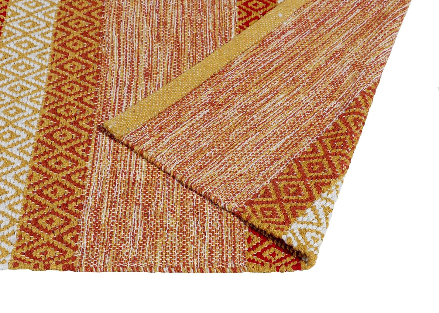 Hand Woven Tufted 100% Cotton Designer Rug, Carpet, Bedside Runner 2x5 ft | Bedroom, Living Room, Floor Decor, Eco-Friendly