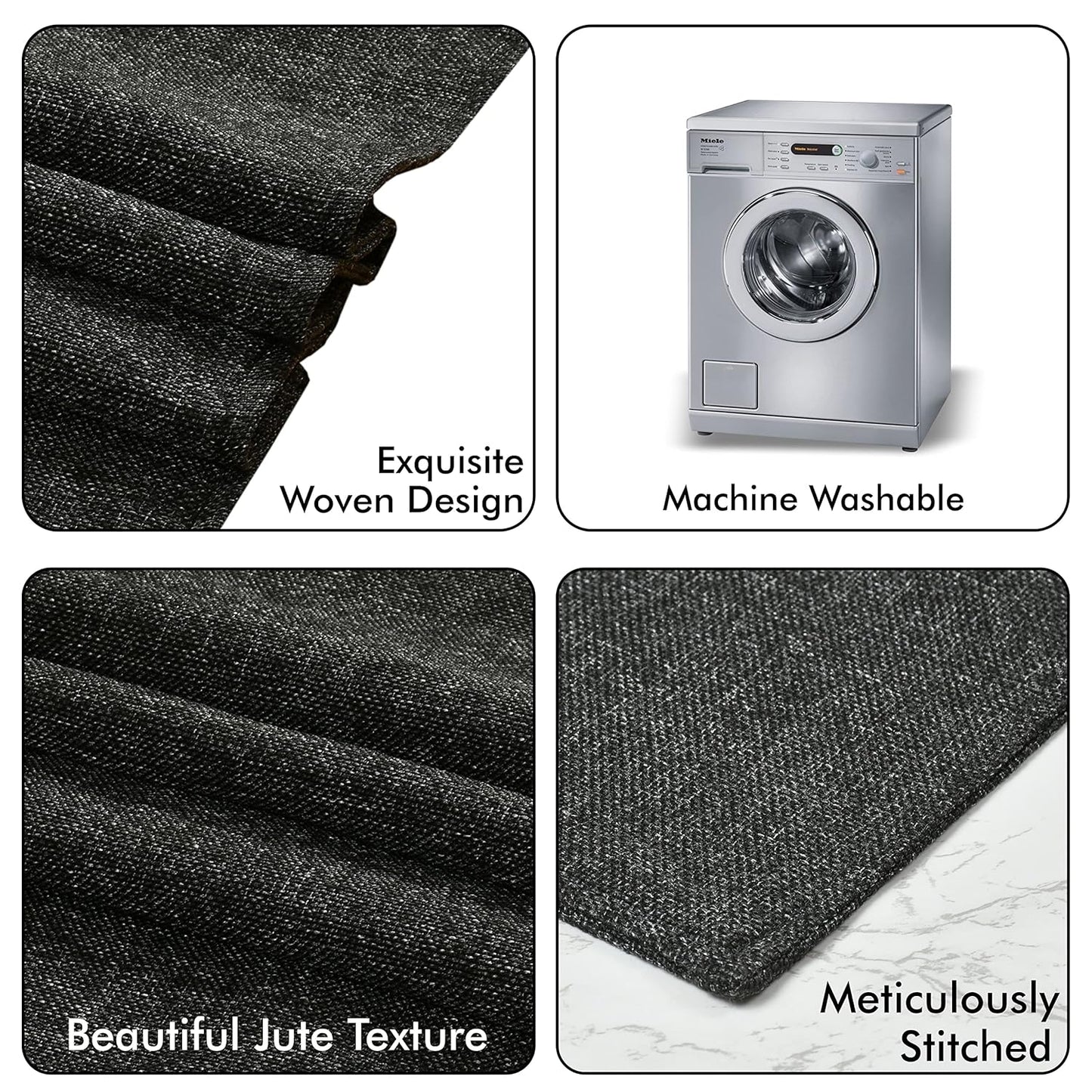 Jute Protective Washable Dining Table Runner (12 X 60 Inches) | Black Kitchen Linen Home Decor