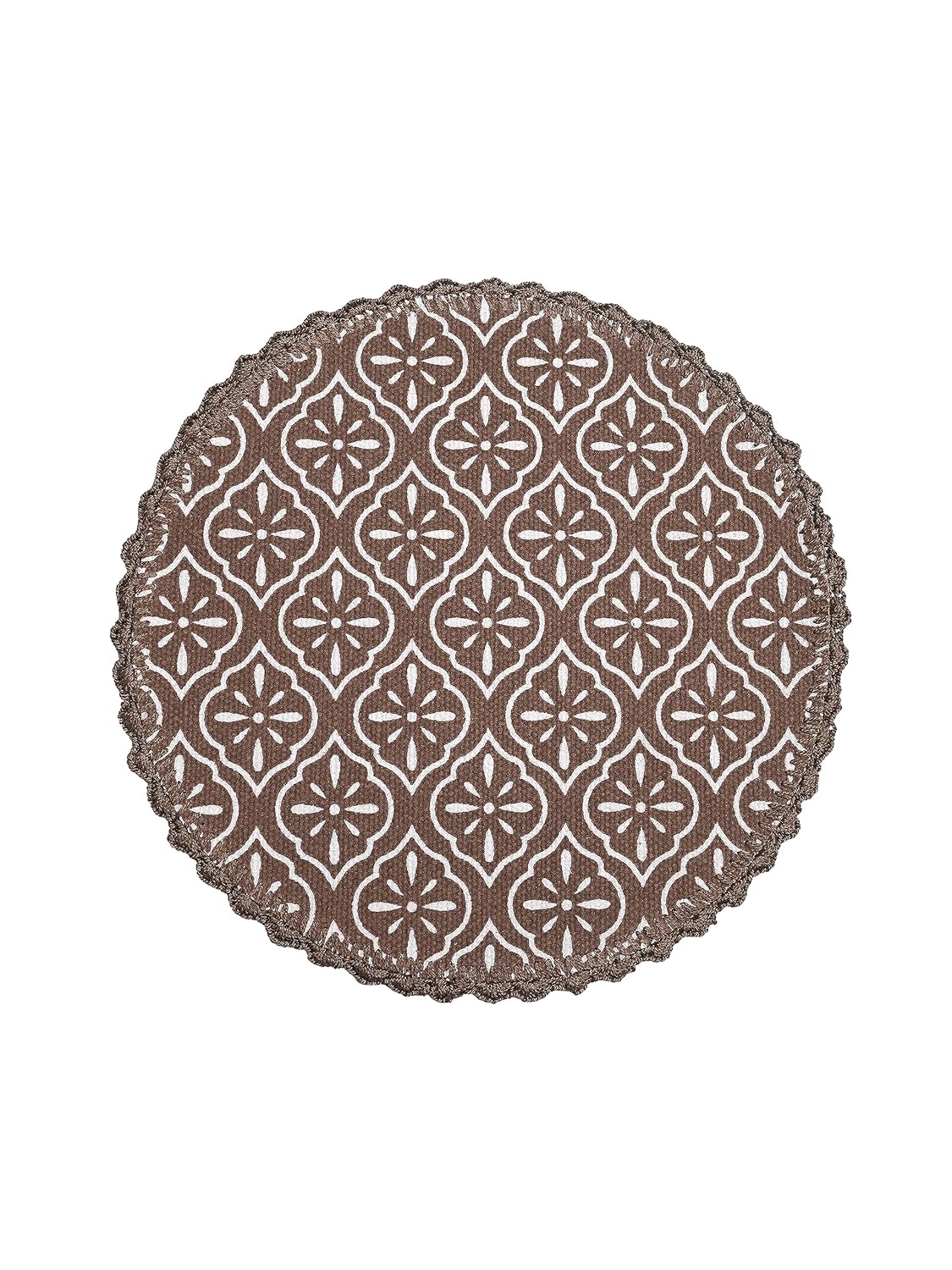 Jute & Cotton Crochet Antiskid Printed Round Table Mats, Set of 4 (38x38cm) | Heat Resistant Placemats for Dining & Home Decor