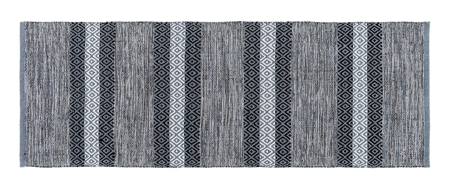 Hand Woven Modern Cotton Designer Rug, Carpet, Bedside Runner 2x5 ft (60x152 cm) | Washable Floor Mat for Bedroom, Living Room