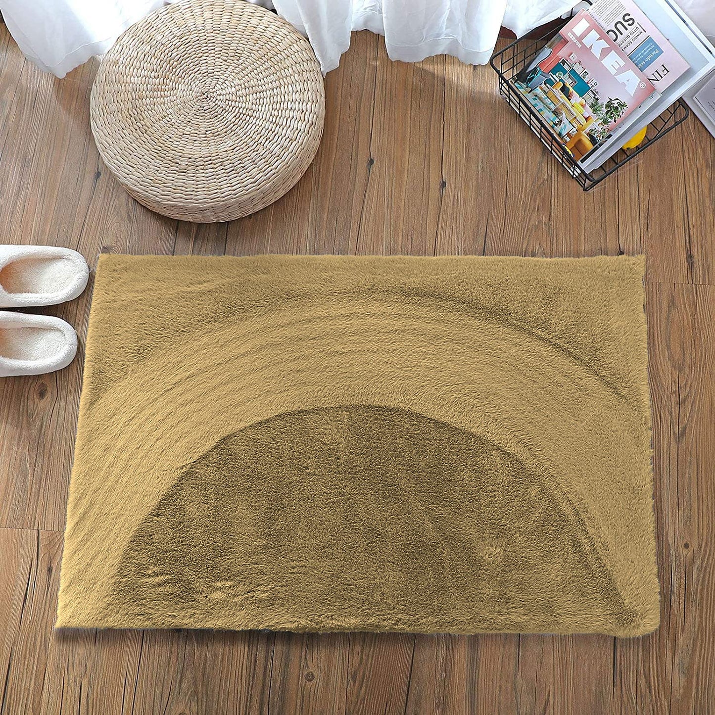 Fur Solid Anti Gold Super Soft Anti-Slip Washable 1000 GSM Bath Mat 40x60 cm | Bathroom Bedroom Floor Mat