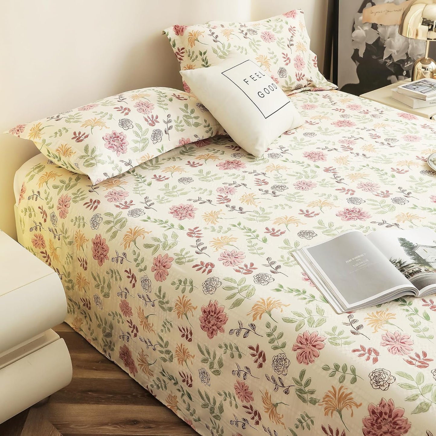 Ensemble de literie King Size - Coton nuage 300 fils/cm² - Motif floral 3 pièces