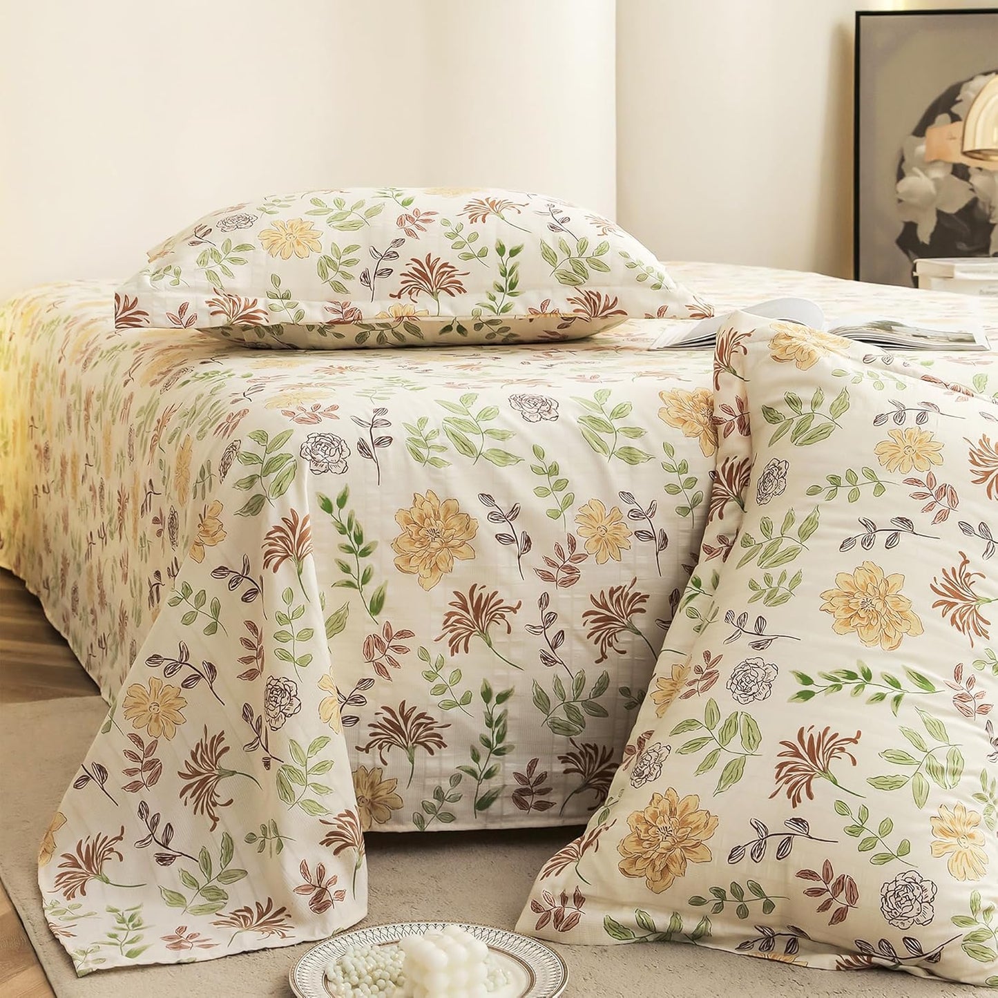 King Size Bedsheet - Cloud Cotton 300 TC - Floral Design Set