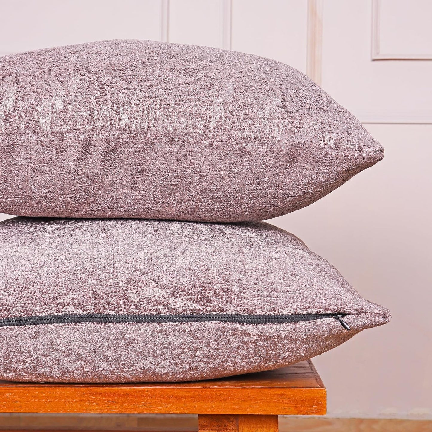 Soft Velvet-Feel Chenille Cushion Covers Set of 2 (16x16) | Durable, Washable for Sofa, Couch, Bed, Home Decor, Grey