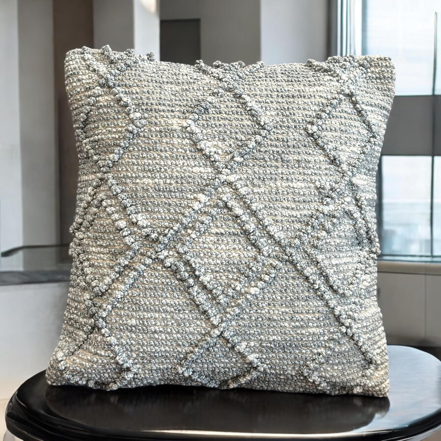 Hand Crafted Bohemian Pit Loom Cushion Cover 18x18" - Set of 1 | Boho Couch Pillow Case for Living Room Decor