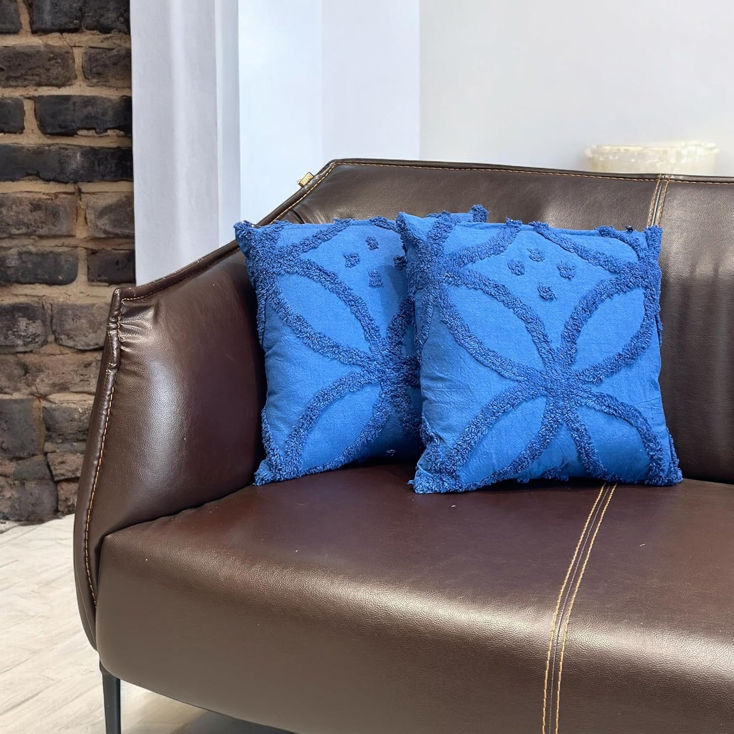 Bohemian Tufted Sunflower Cushion Cover 16x16 inch Pack of 2 | Decorative Throw Pillow Covers for Sofa Bed Living Room