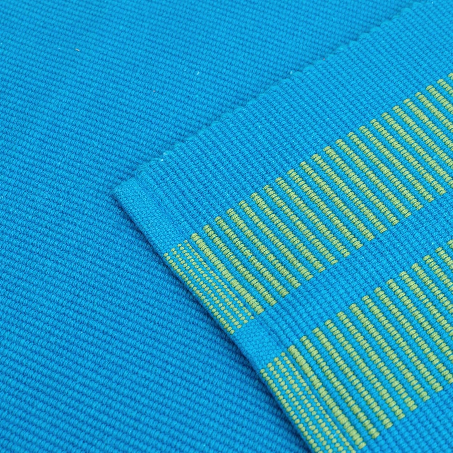 Modern Ladder Turq Blue Dining Table Runner, Yarn Dyed Fine Ribbed Cotton, 32x183 cm for 4-6 Seater | Machine Washable Kitchen Decor