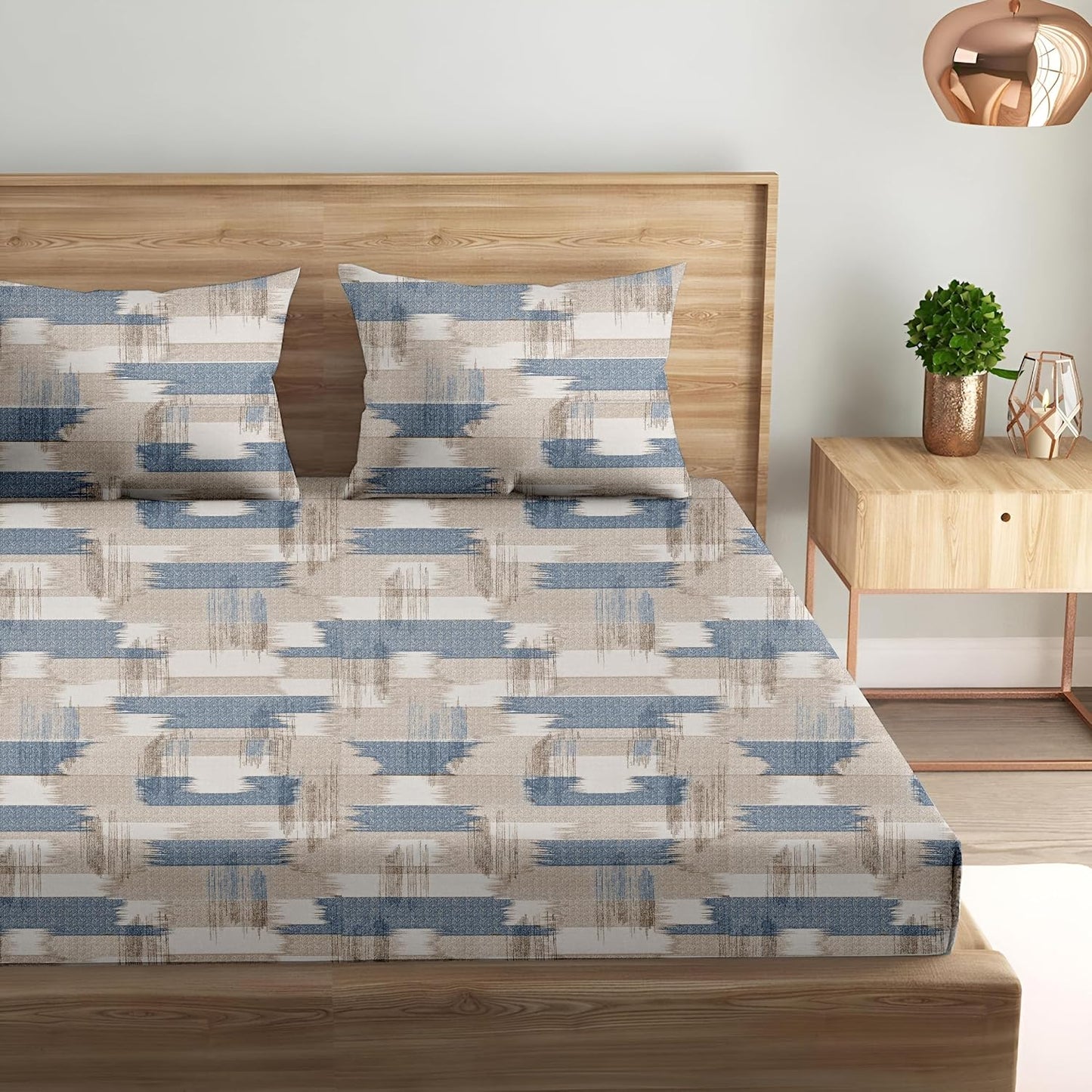 Bedsheet | 180TC Cotton Elasticated Fitted | King Size, 198cm x 182cm, 3pc Set