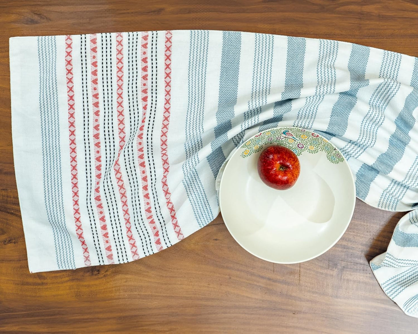Boho 100% Cotton Dining Table Runner, 15x76 inch (6 Seater) | Red-Grey Farmhouse Kitchen Decor