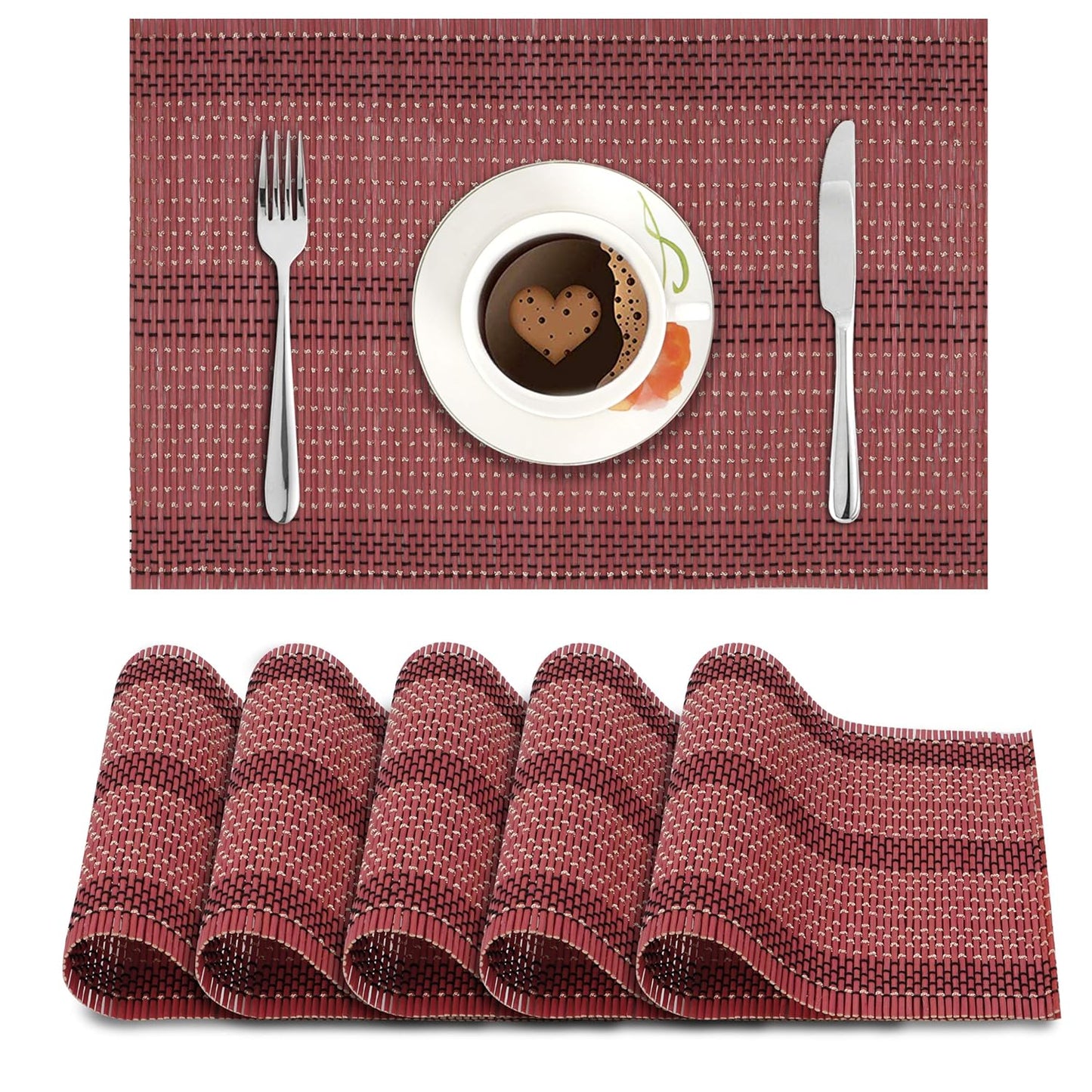 Natural Modern Heat Resistant Bamboo Placemats Set of 6, 45x30 cm | Easy Clean Dining Table Mats, Kitchen & Home Decor
