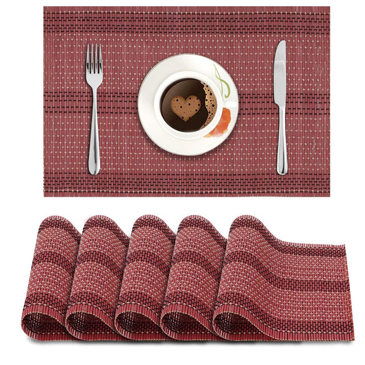 Natural Modern Heat Resistant Bamboo Placemats Set of 6, 45x30 cm | Easy Clean Dining Table Mats, Kitchen & Home Decor