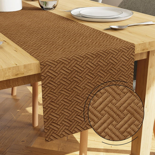 Brown Quilted Velvet Machine Washable Dining Table Runner 32x150 cm (4-6 Seater) | Table Decor, Home Decor
