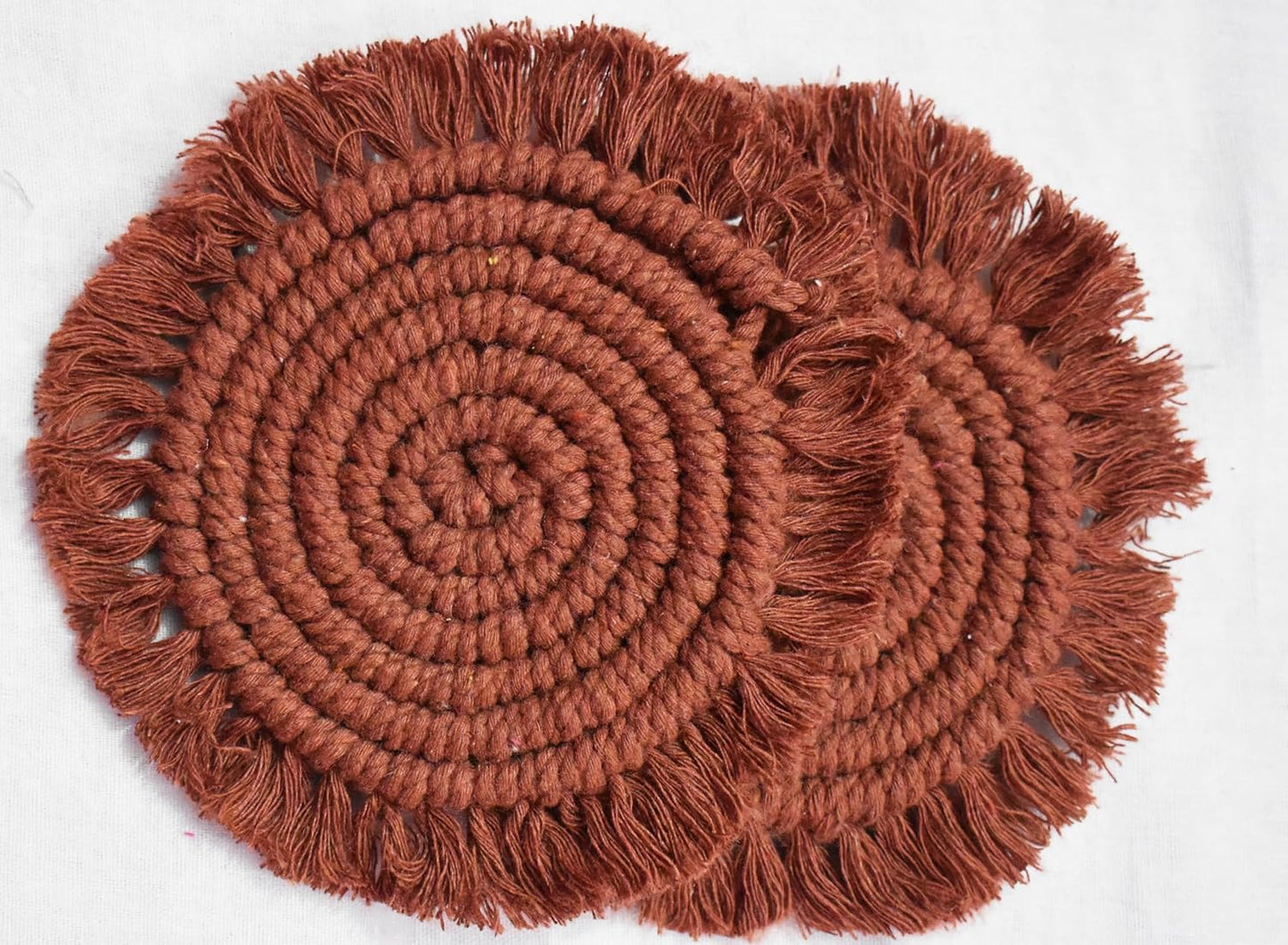 Brown Macrame Handwoven Cotton Coaster Set – 6" Diameter, 2-Pack