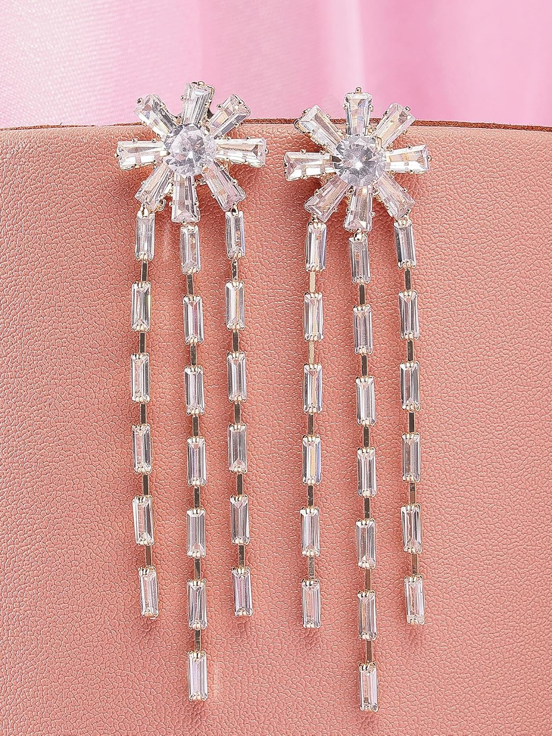 Floral Cubic Zirconia Drop Earrings – Fashion Jewellery – Gold-Plated – Pair