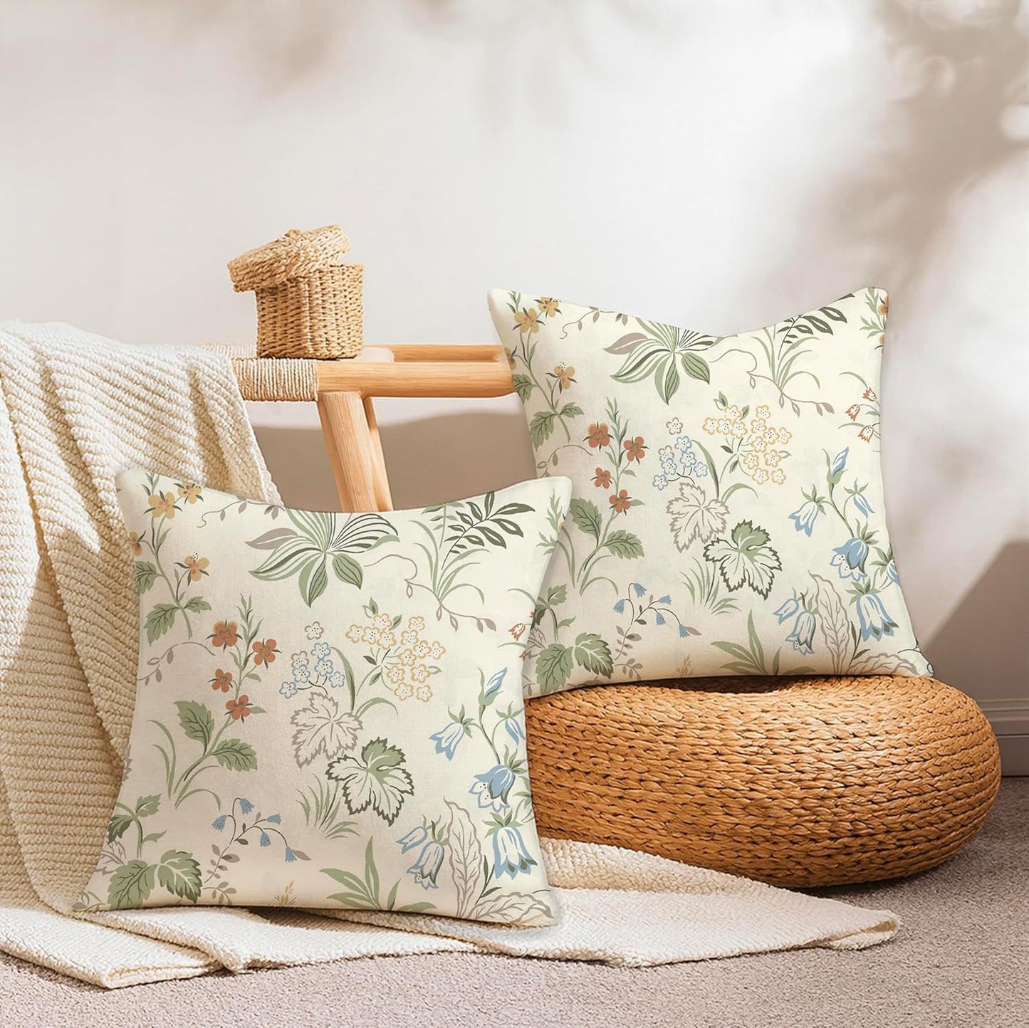 Modern Garden Decorative Soft Organic Cotton Cushion Covers 16x16 Inch - Set of 2 | Jaipur Weaves, Sofa Bed Chair Home Decor