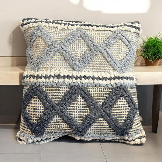 Hand Crafted Bohemian Pit Loom Cushion Cover 18"x18" Set of 2 | Boho Decorative Pillow Case for Couch Living Room