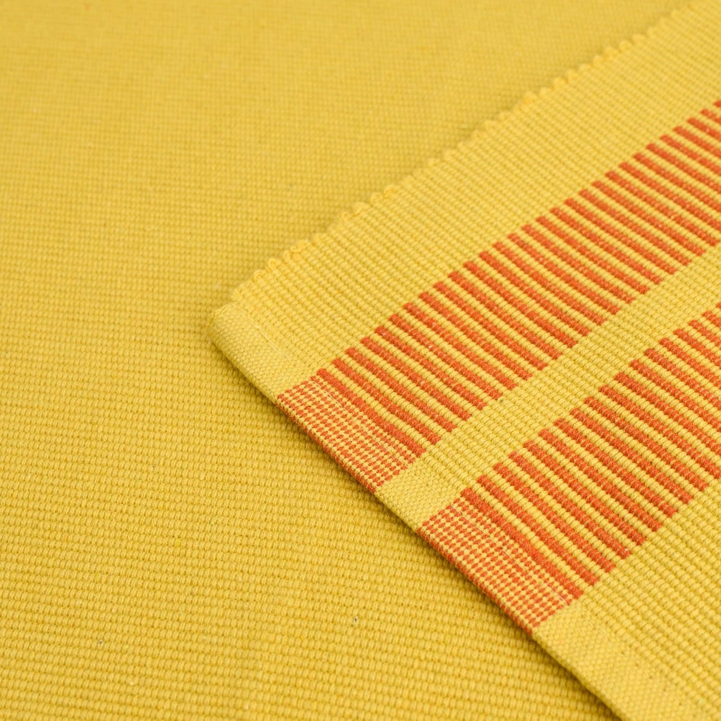 Modern Ladder Lemon Fine Ribbed Cotton Dining Table Runner 32x183 cm for 4-6 Seater | Machine Washable Kitchen Decor