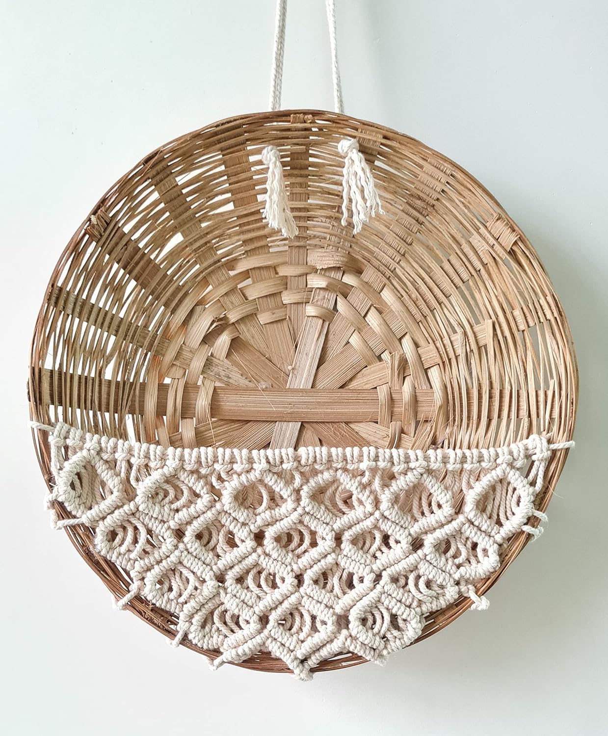 Handcrafted Macrame Basket – Cotton Weave Off-White – 11 Inch Diameter