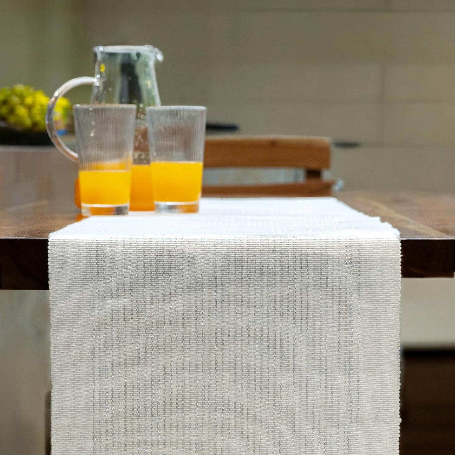 Thick Ribbed Cotton Weave Dining Table Runner, White-Silver Glitter, 63x14 inch (4-6 Seater) | Festive Kitchen Decor