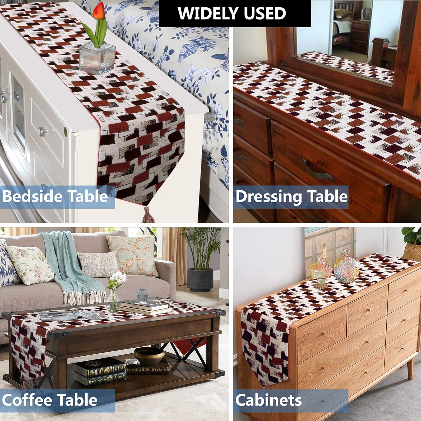 Elegant Cotton Jacquard Dining Table Runner 13x78 inches with Tassels for 6/4 Seater | Home Decor, Coffee Table