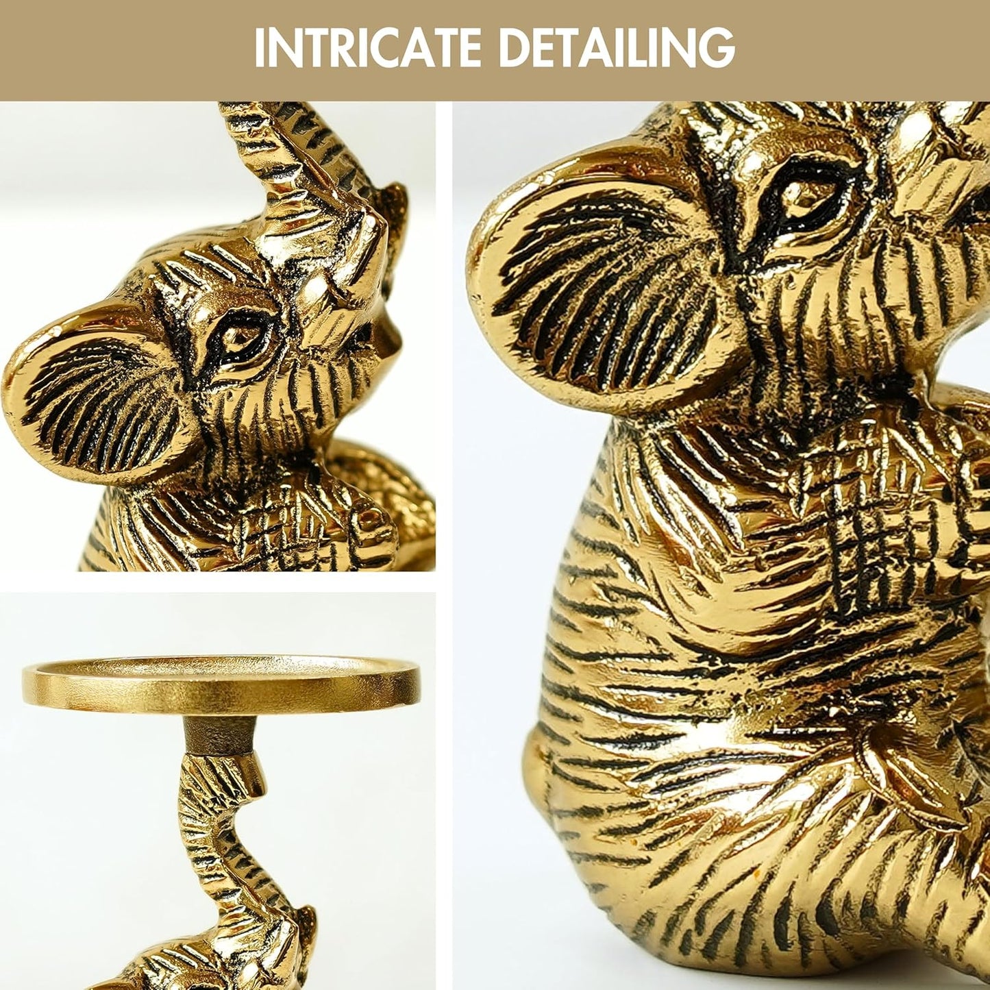 Elegant Gold Handcrafted Elephant Pillar Candle Holder Statue Set of 2 | Home Decor, Wedding, Christmas Gift, Tabletop Showpiece