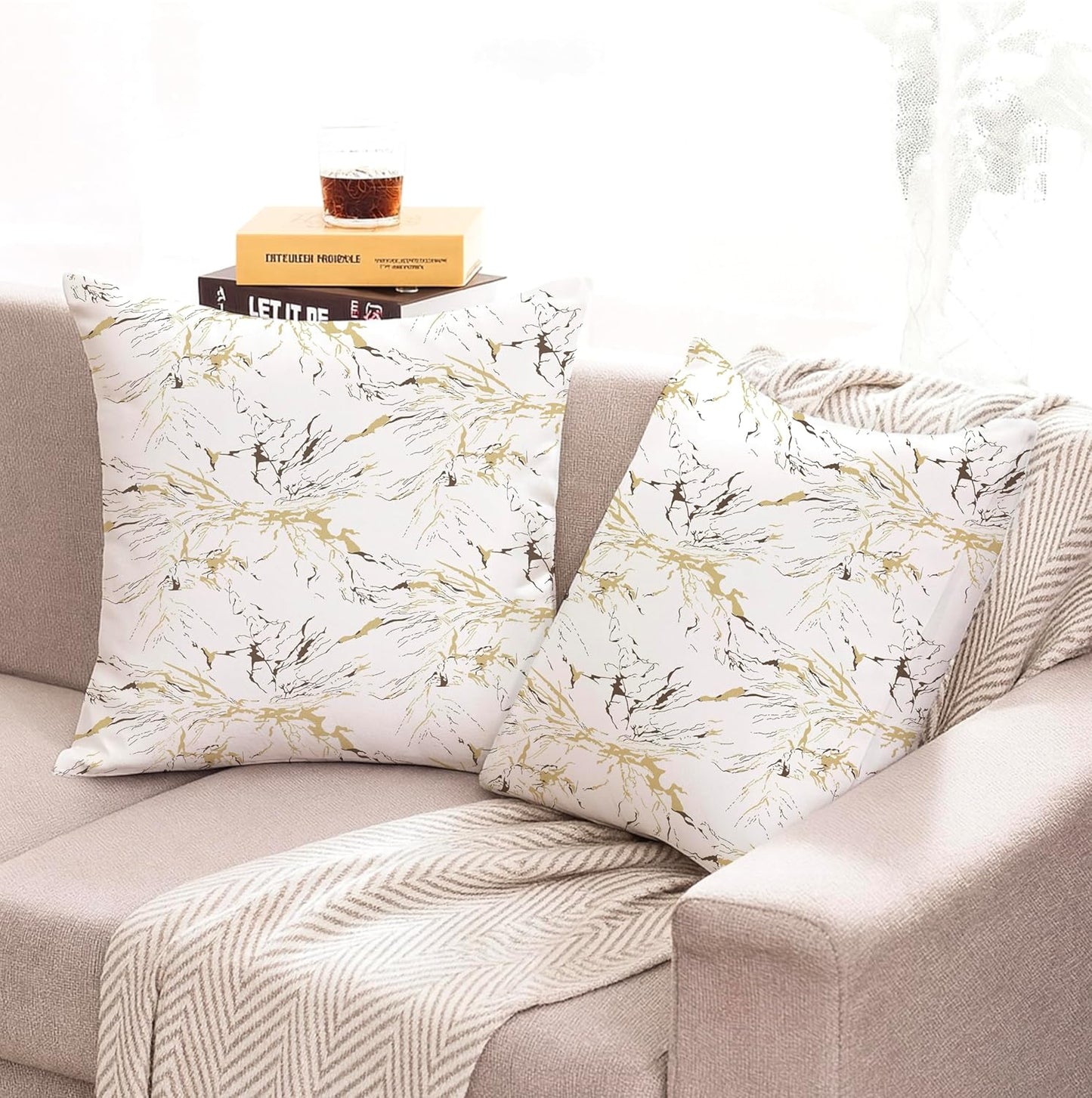 Minimalist Marble Modern Print Soft Decorative Cushion Covers 16x16 Inch Set of 2 | Sofa Bed Chair Home Decor Living Room Gifts