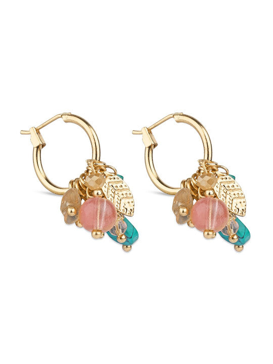 Faux Pearl & Foliage Adorned – Hoop Earrings – Gold-Toned Finish, Artificial Beads