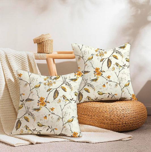 Jaipur Weaves Golden Bird Decorative Soft Cushion Covers 16x16 Inch - Set of 2 | Organic Cotton Home Decor Sofa Bed Chair