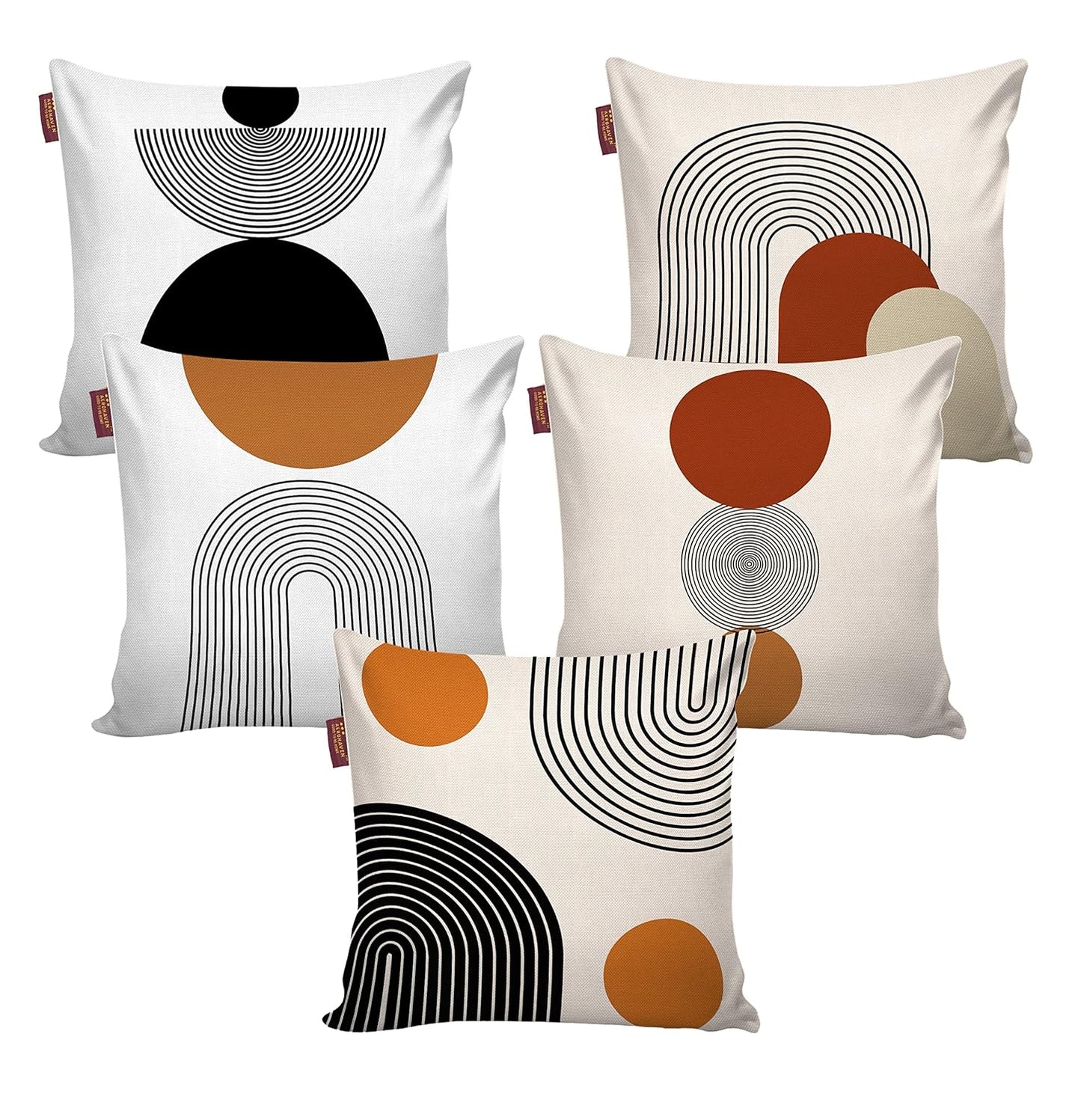 Premium Geometric Cotton Digital Printed Hand Stitched Throw Pillow Covers Set of 5 (16x16 Inch) | Decorative Sofa Cushion Covers Home Decor