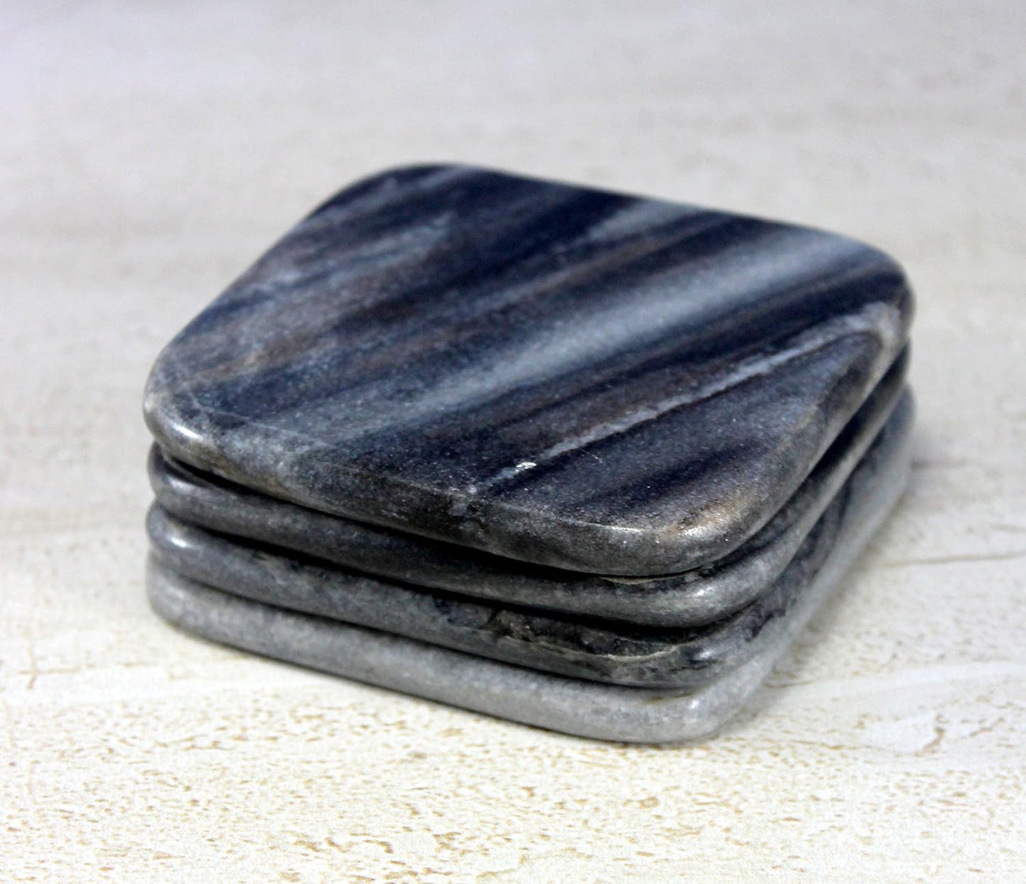 Natural Stone Coasters Set (4) - Handmade, Water Absorbent Table Drink Coasters for Home Decor, Bar & Office