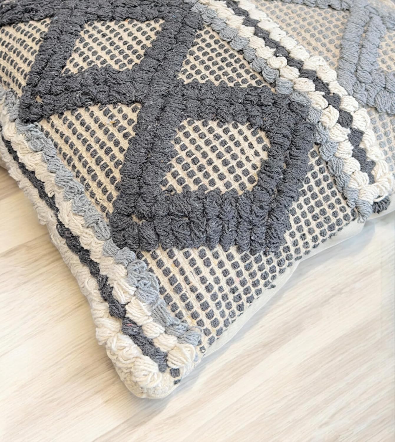 Hand Crafted Bohemian Pit Loom Cushion Cover 18"x18" Set of 2 | Boho Decorative Pillow Case for Couch Living Room