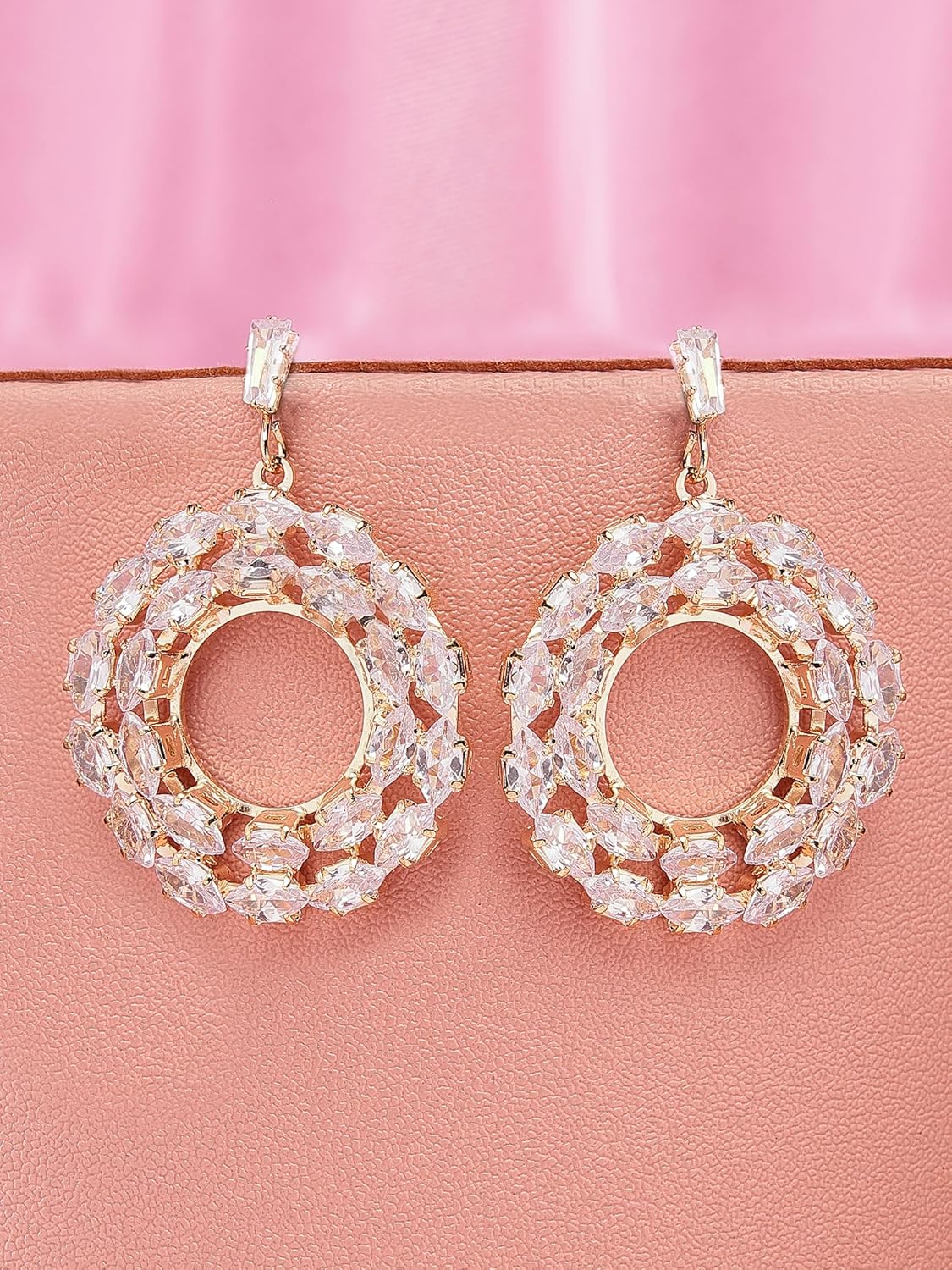 American Diamond Round Dangler Earrings – Gold-Plated Fashion Jewellery – Retail Pair