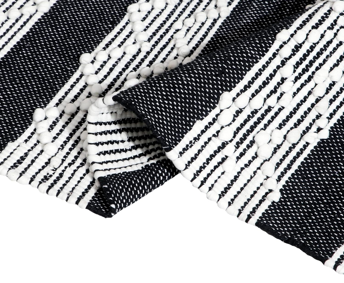 Hand Woven Modern 100% Cotton Designer Rug, Carpet, Bedside Runner 2x5 ft (60x152 cm) | Washable Bedroom Living Room Area Rug