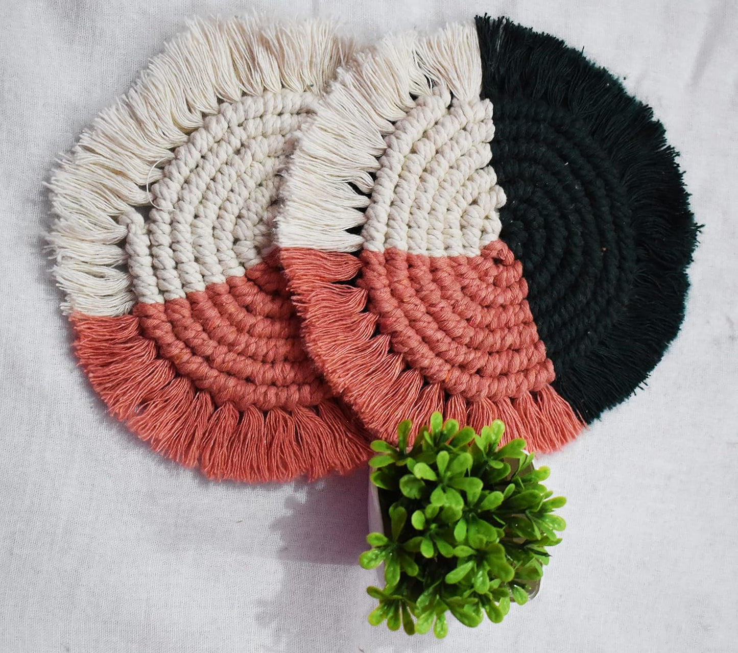 Multicolored Macrame Handwoven Cotton Coaster Set – 6" Diameter, 2-Pack