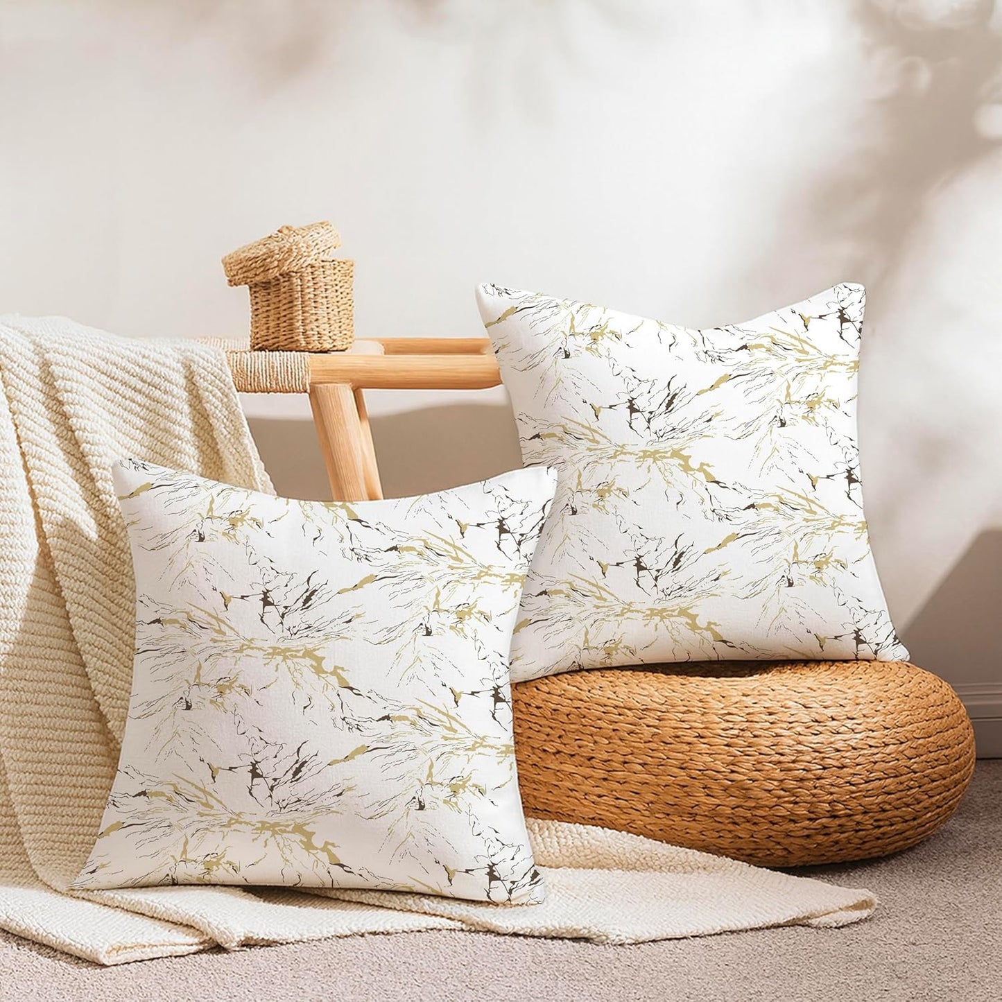 Minimalist Marble Modern Print Soft Decorative Cushion Covers 16x16 Inch Set of 2 | Sofa Bed Chair Home Decor Living Room Gifts