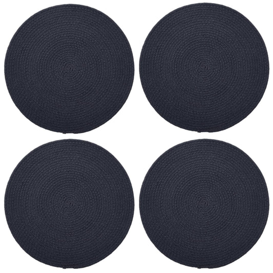 Handmade Ribbed Dark Blue Round Table Mats Set of 4, 32cm | Heat-Resistant, Non-Slip, Washable Cotton Placemats
