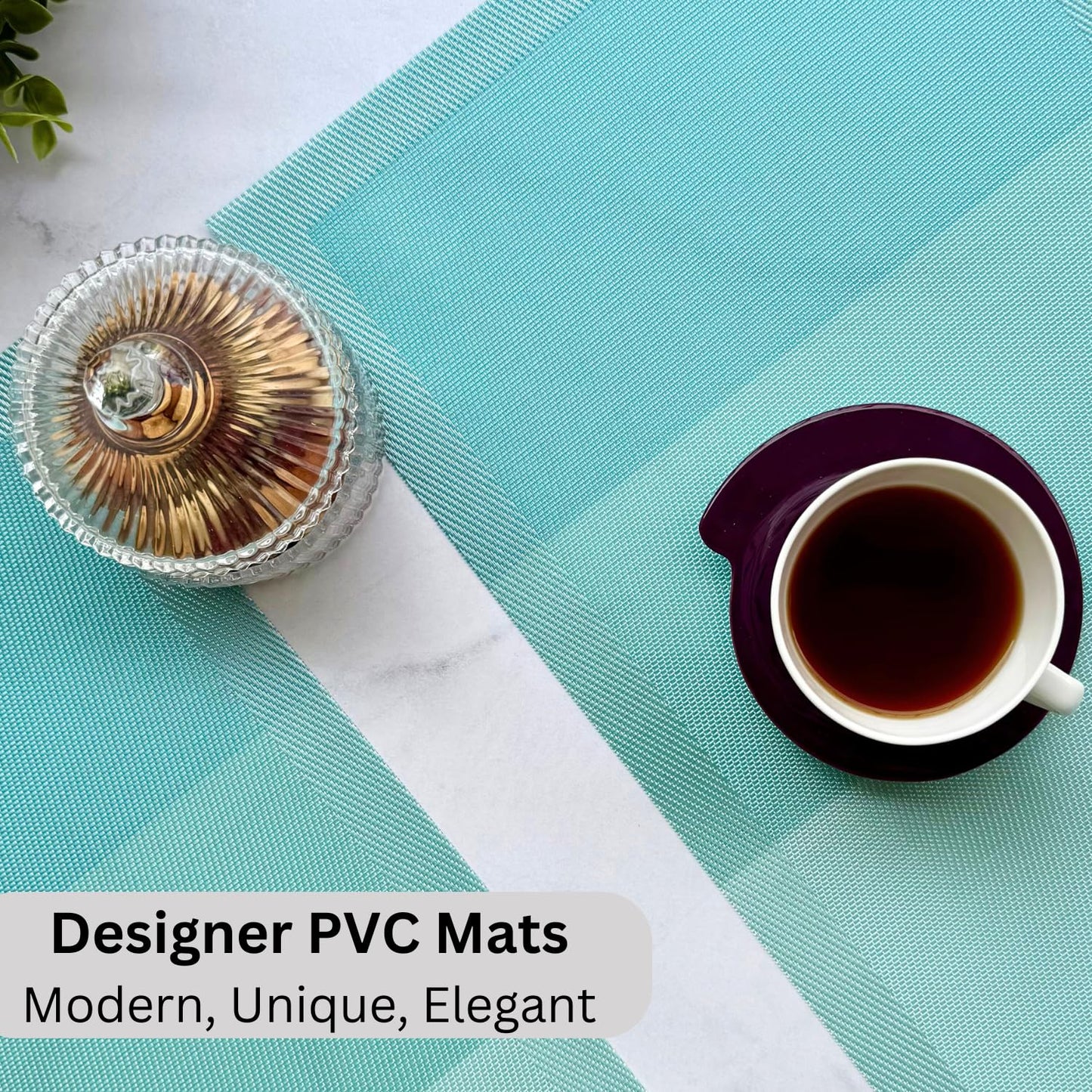 Premium Ocean Waves Woven PVC Dining Table Mats for 4 Seater | Heat Resistant, Anti-Skid, Wipeable Placemats Set of 4