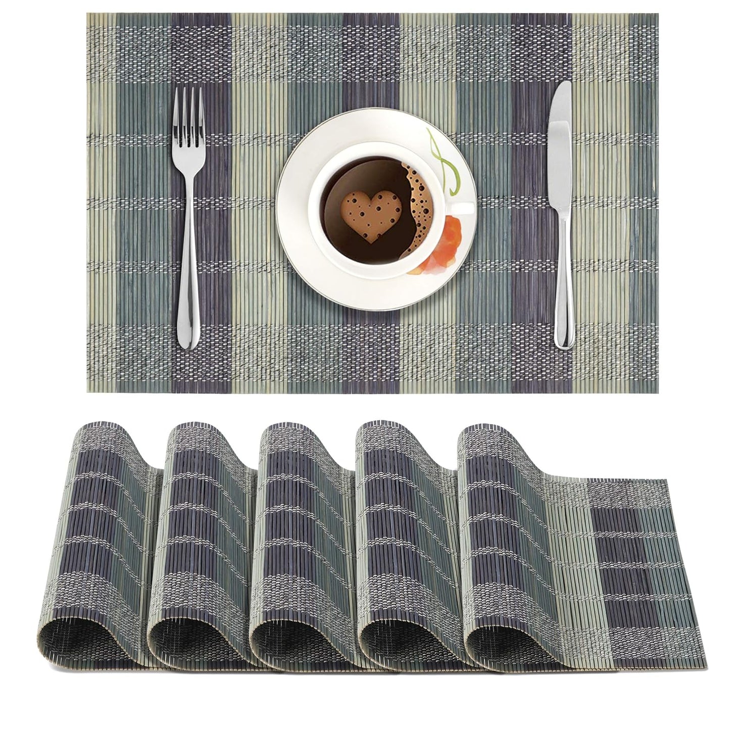 Heat Resistant Bamboo Placemats Set of 6, 45x30 cm | Easy Clean Dining Table Mats, Home Decor & Protection