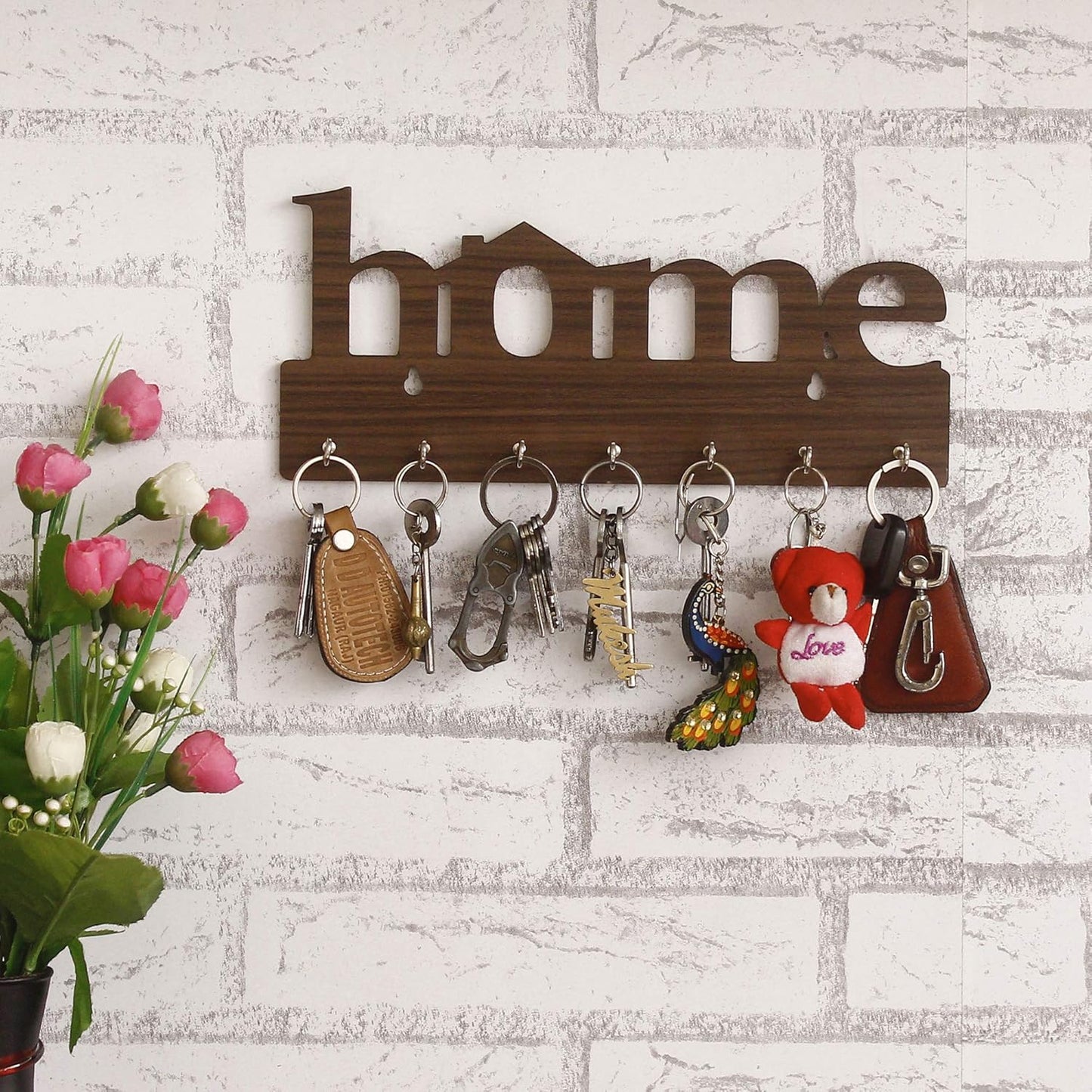 Premium Decorative 7 Hook Wooden Key Holder 29cm | Wall Mounted Home Decor Entryway Organizer Gifting