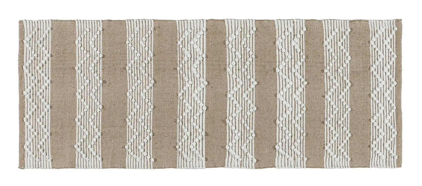 Modern Hand Woven 100% Natural Cotton Diamond Pattern Rug, Carpet, Bed Side Runner 2x5 ft (Beige & White) | Bedroom, Living Room, Washable Floor Runner