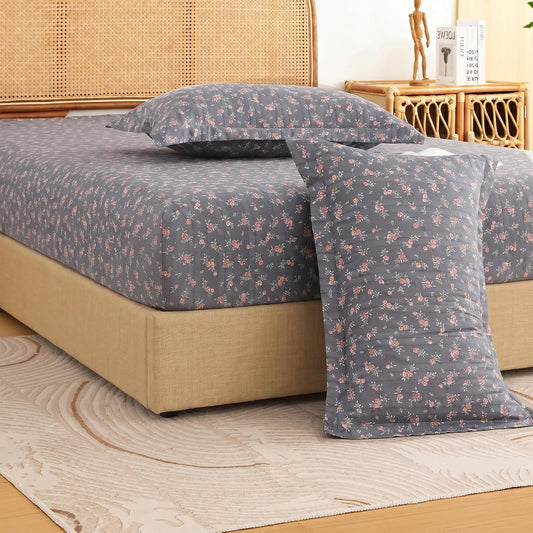 Bedsheet | Air Cotton 240TC Fitted | King Size, Dark Grey, 3-Piece